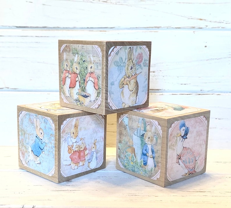 Pet Rabbit Blocks Beatrix Potter Baby Shower - Wood Blocks - Peter Rabbit - Nursery Room ...