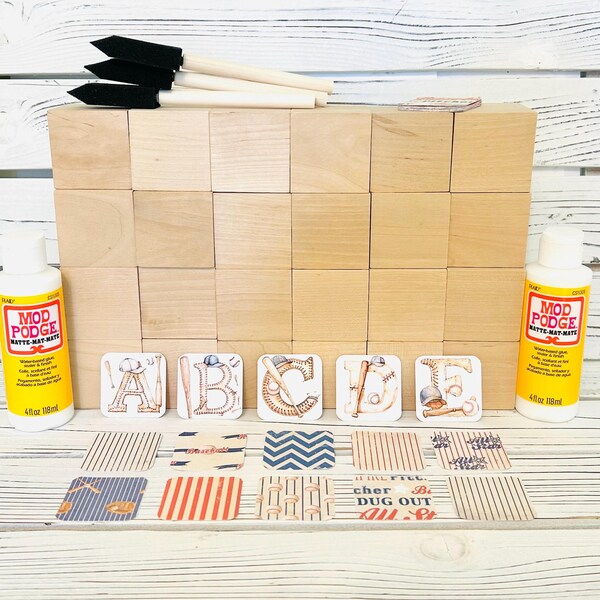 Baby Shower Activity - DIY Alphabet Letter Block Craft - Baseball Theme - Baseball Nursery- Educational Blocks - 2 Inch - Boy Shower