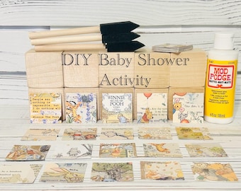 Vintage Winnie The Pooh Blocks - DIY Baby Shower Craft - Shower Activity - Baby Shower Decorations - Centerpieces - 2 Inch - Nursery Decor