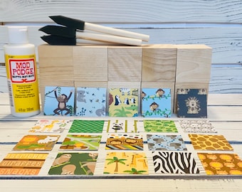 Zoo Theme Baby Shower Activity - Baby Shower Craft - DIY Block Kit - Gender Neutral - 2 Inch Blocks - Zoo Nursery