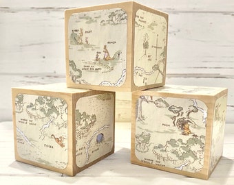 100 Acre Wood Nursery Decor - Gender Neutral - Wooden Baby Blocks - Vintage Winnie The Pooh - Baby Shower Decor - Table Decor - 2 Inch
