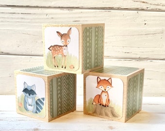 Woodland Animals - Forest Animals  - Neutral Decor - Nursery Decor - Baby Blocks - Shower Decor - Gender Neutral - 2 Inch Blocks