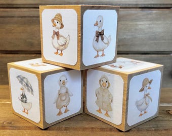 Silly Goose Baby Shower - 2 Inch Baby Blocks - Goose Nursery Room Decor - Wooden Cubes - Shelf Decor - Table Accents - 3 Blocks
