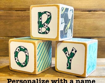Soccer Personalized Blocks - Customize Your Name - Wooden Blocks - Soccer Nursery - Baby Gift - Sports Baby Shower - 2 Inch - Centerpiece