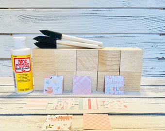 Baby Shower Activity - Baby Shower Craft - DIY Block Kit - Woodland Animals - Forest Animals - Baby Girl - 2 Inch Blocks - Pink Color