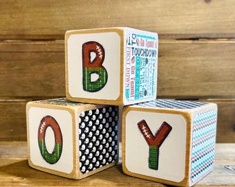 Football Personalized Blocks - Customize Your Name - Wooden Blocks - Football Nursery - Baby Gift - Sports Baby Shower -2 Inch - Centerpiece
