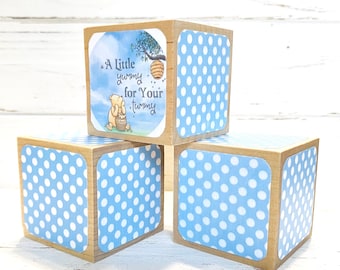 Vintage Winnie The Pooh - Yummy For Your Tummy - Baby Boy - Wooden Baby Blocks - Baby Shower Decor - Centerpieces - Nursery Room - 2 Inch