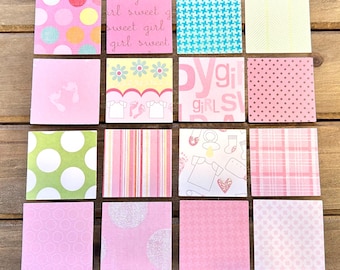 DIY Baby Shower Block Craft Kit – Pre-Cut Papers for 2 Inch Wooden Blocks – 60 Papers - Perfect for Baby Shower Activity - Baby Girl