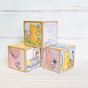 Vintage Winnie The Pooh - Wooden Baby Blocks - Baby Shower Decor - Table Centerpieces - Nursery Room - Pooh Characters - 2 Inch