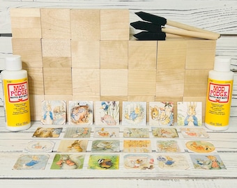 Baby Shower Activity - Baby Shower Craft - DIY Wooden Blocks Kit - Peter Rabbit - Gender Neutral - Baby Blocks - Beatrix Potter - 2 Inch