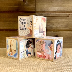 Princess Baby Blocks - Cinderella - Snow White - Sleeping Beauty - Wooden Baby Blocks - Baby Shower - Table Centerpieces - Nursery Room