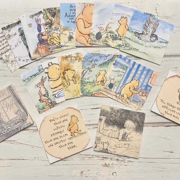 DIY Baby Shower Craft - PAPER ONLY - Vintage Winnie The Pooh - Paper for 2 Inch Wooden Blocks - Baby Blocks