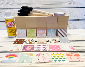 DIY Wood Block Kit - Baby Shower Craft - Baby Girl Designs - Baby Shower Activity - 2 Inch