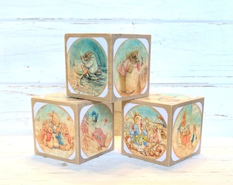 Beatrix Potter - Wood Blocks - Peter Rabbit - Nursery Room Decor - Peter Rabbit Shower - Baby Girl Nursery - Shelf Decor - 2 Inch Blocks