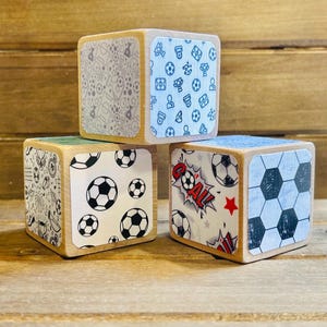 Soccer Wooden Baby Blocks - Sports Theme Nursery - Baby Shower Gift - Baby Shower Decor - 2 Inch Blocks - Baby Boy Bedroom Decoration