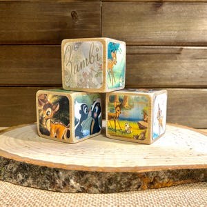 Bambi Wooden Blocks - Baby Shower Decor - Table Centerpieces - Nursery Room - 3 Book Blocks - Thumper - Shelf Decor - Baby Blocks - 2 Inch