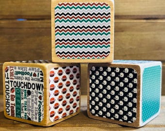 Football Wooden Baby Blocks - Sports Theme Nursery - Baby Shower Gift - Baby Shower Decor - 2 Inch Blocks - Baby Boy Bedroom Decoration