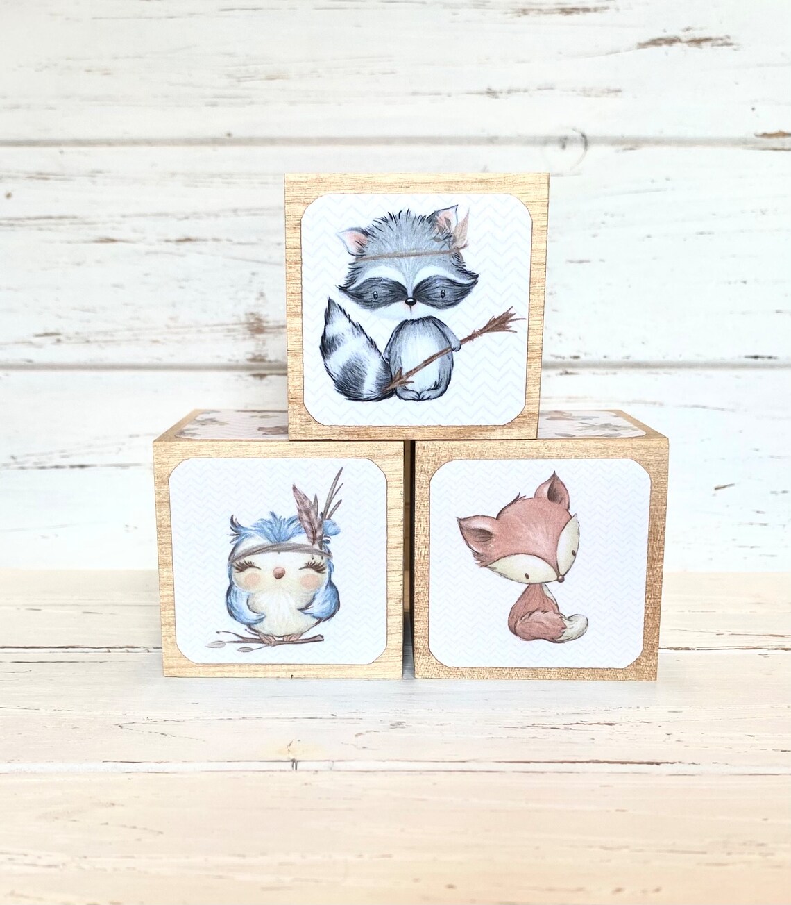 Boho Woodland Animals - Wooden Baby Blocks - Baby Shower Decor - Table ...