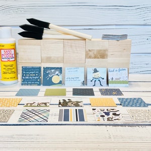 Baby Shower Activity - Baby Shower Craft - DIY Wooden Block Kit - Boy Designs - Nursery Rhymes - 2 inch
