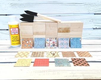 Baby Shower Activity - Baby Shower Craft - DIY Wooden Block Kit - Boy Designs - 2 inch