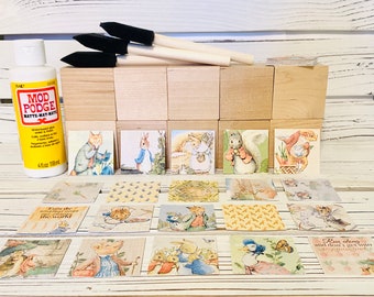 Beatrix Potter - DIY Block Kit - Baby Shower Activity - Craft - Centerpieces - Gender Neutral - Peter Rabbit - 2 Inch Blocks