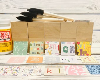 Wooden Blocks - Baby Shower Craft - Gender Neutral - Educational Designs - ABC Blocks - Numbers 0-9 - DIY - 2 Inch Blocks  - Shower Activity