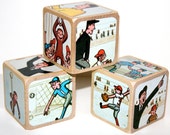 Curious George Plays Baseball - Children's Wooden Book Blocks - Nursery Room Decor - 2 Inch Blocks