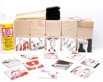 Wood Blocks - How The Grinch Stole Christmas - DIY Baby Shower Craft Activity - Christmas Theme - Gender Neutral - 2 Inch