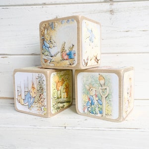 Beatrix Potter - Wood Blocks - Peter Rabbit - Nursery Room Decor - Benjamin Bunny - Baby Girl Nursery - Shelf Decor - 2 Inch Blocks