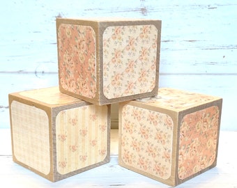 Wooden Baby Blocks - Vintage Floral - Shabby Chic - Baby Girl Nursery - Girl Baby Shower - 2 Inch Blocks - Newborn Photo Prop