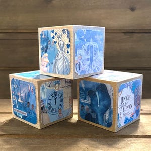Princess Baby Blocks - Cinderella - Wooden Baby Blocks - Baby Shower - Table Centerpieces - Nursery Room - 3 Blocks - 2 Inch