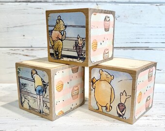 Vintage Winnie The Pooh - Pink Honey Pot - Baby Girl - Wooden Baby Blocks - Baby Shower Decor - Table Centerpieces - Nursery Room - 2 Inch