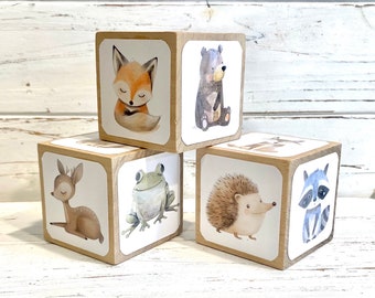 Woodland Shower - Baby Blocks - Forest Animals  - Neutral Decor - Nursery Decor - Shower Decor - Fox - Deer - Centerpiece - 2 Inch Blocks