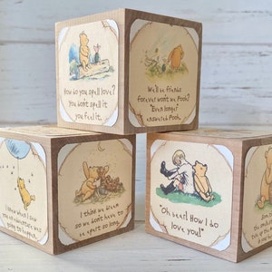 Vintage Winnie The Pooh - Classic Pooh Sayings - Wooden Baby Blocks - Baby Shower Decor - Table Decor - Nursery Room - Book Blocks - 2 Inch