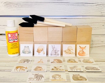 DIY Wood Block Kit - Mommy and Baby - Woodland Creatures - Farm - Jungle - Baby Shower Craft - Gender Neutral - Shower Activity - 2 Inch