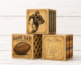 Vintage Football Nursery Blocks | Wooden Football Baby Blocks | Sports Nursery Decor | Football Baby Shower Gift | Rustic Boy Nursery
