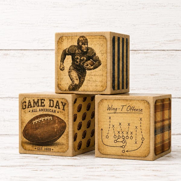 blocs de chambre de bébé football vintage | Ballons de football en bois pour bébé | Décoration sport pour chambre d'enfant | Cadeau baby shower football | Chambre de bébé rustique