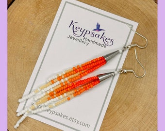 Tangerine Dream Ombré Seed Bead Tassel Earrings: Boho Fringe Dangle