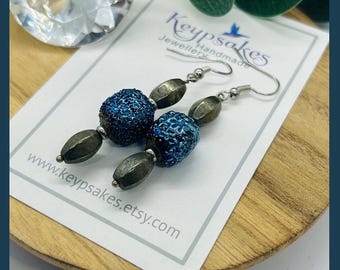 Blue Hematite Drop Earrings: Handmade Silver Plated Earwires