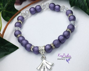 Lilac Moonpearl & Clear Crystal elasticated bracelet | single strand bracelet | Size Small-Medium