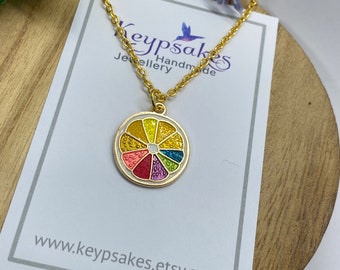 Enamel Lemon Slice Necklace | fruit gifts | 3 sizes gold plated chain