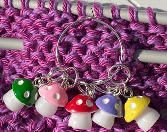 Set of 5 Mushroom Stitch Markers for Knitting and Crocheting