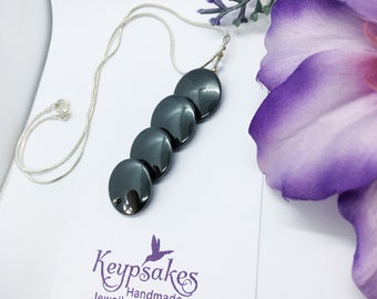 Handmade Hematite disc & crystal necklace on silver plated chain