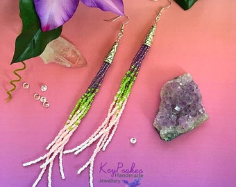 Ombré Seed Bead Tassel Earrings: Long Boho Dangle Earrings
