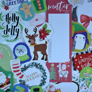 50 Christmas Sticker Grab Bag. Holiday craft Santa stickers, modern xmas stickers, junk journal, planner, collage, scrapbook supplies.