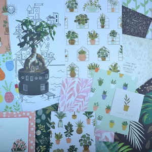 Kit de diario temático de plantas. 50 piezas que incluyen papel, pegatinas y cinta washi para decorar tu planificador de cuidado de plantas o tu rastreador de riego de plantas.