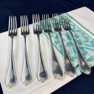 6 x Vintage Mappin & Webb English Silver Plate Dinner Forks Louis XVI Pattern