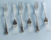 6 Vintage Silver Plate Entree or Dessert Forks Kings Pattern