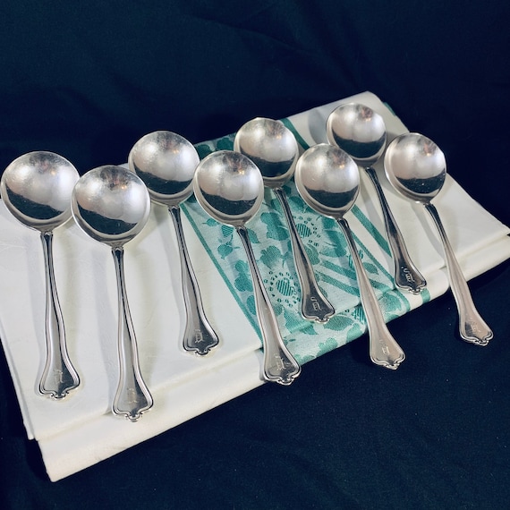 X Vintage American Silver Plate Soup Spoons by 1835 Wallace