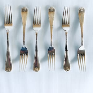 6 Vintage Silver Plate Entree or Dessert Forks by Mappin & Webb Louis XVI Pattern